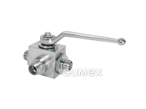 Guľový ventil pre hydrauliku trojcestný vŕtaný do L, vonkajší závit M12x1,5, 500bar, -20°C/+100°C, oceľ